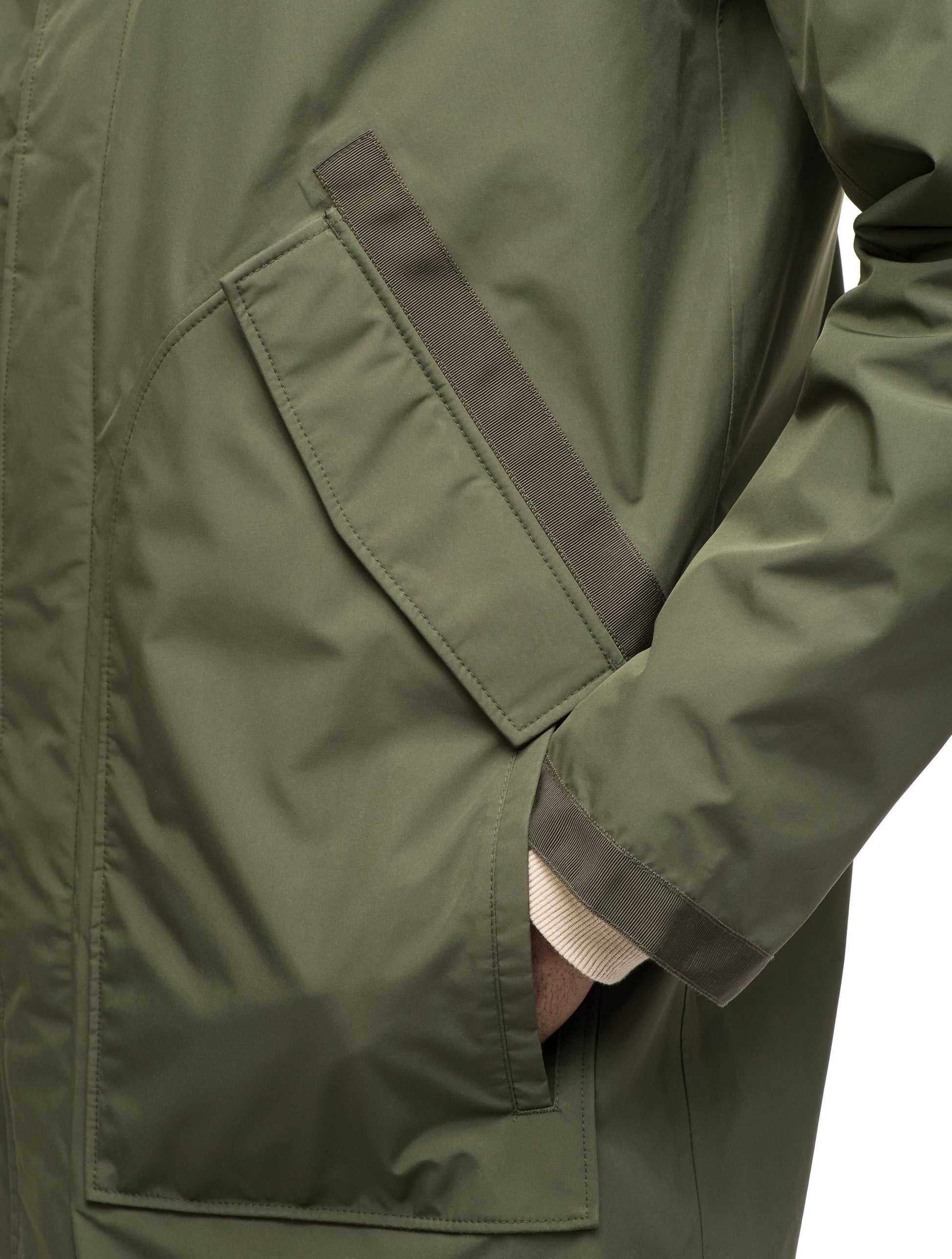Men's knee length car coat in Fatigue