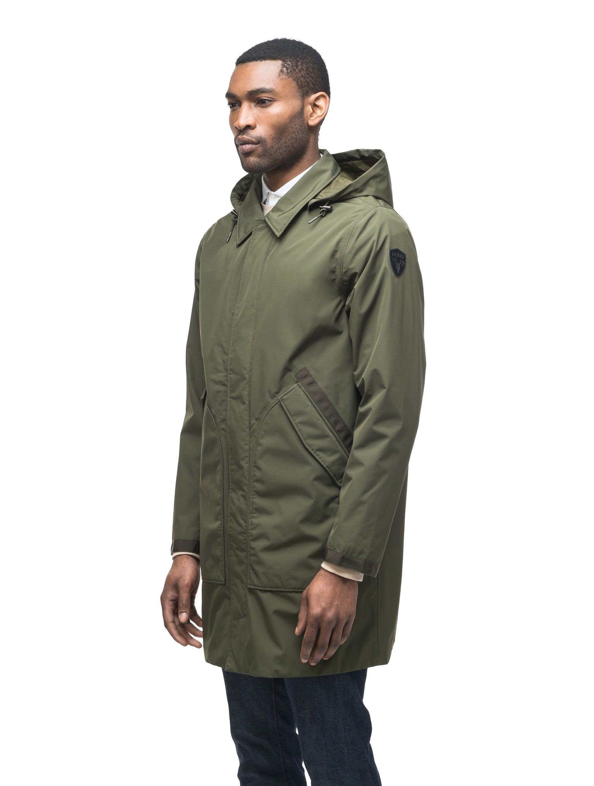 Men's knee length car coat in Fatigue