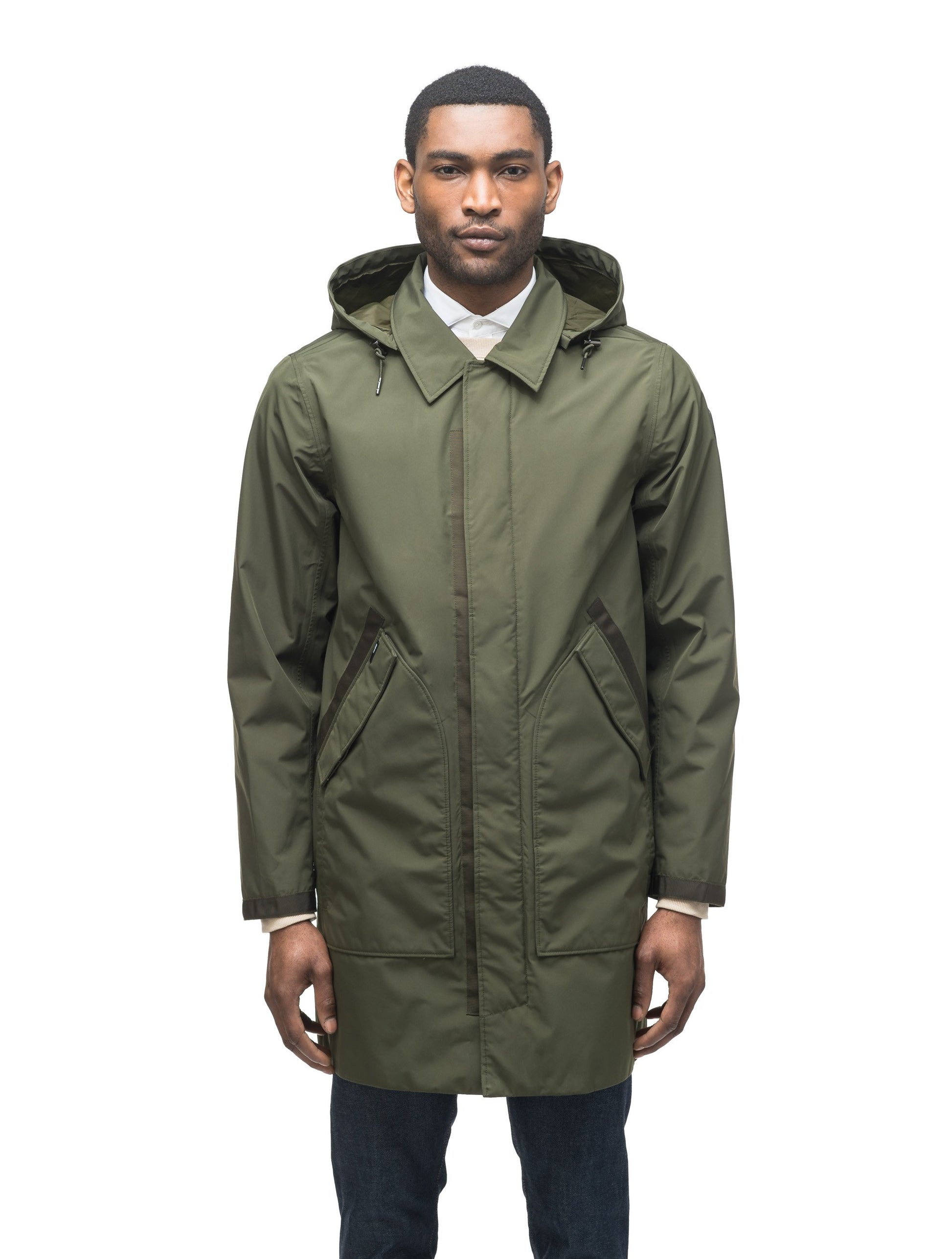 Men's knee length car coat in Fatigue