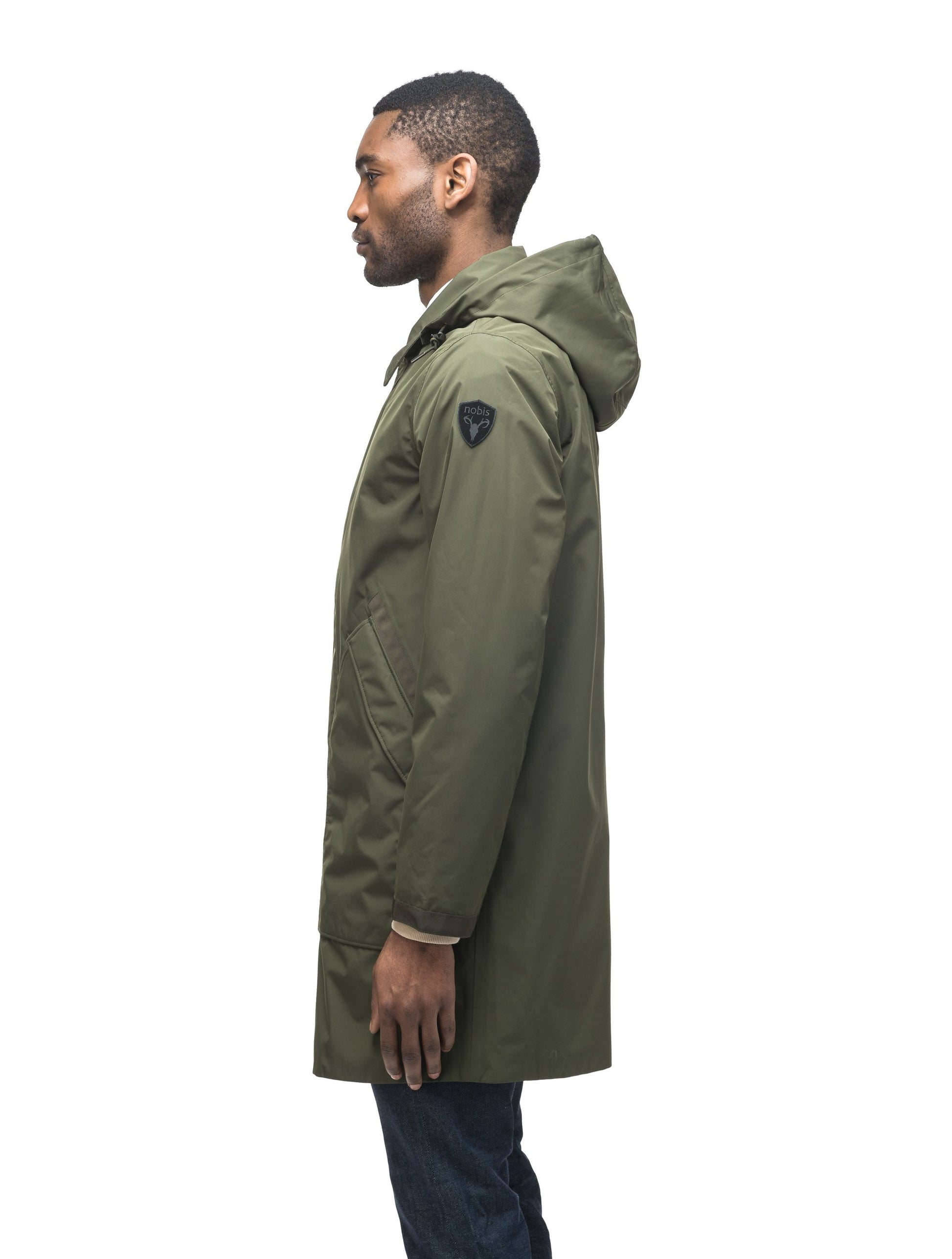 Men's knee length car coat in Fatigue