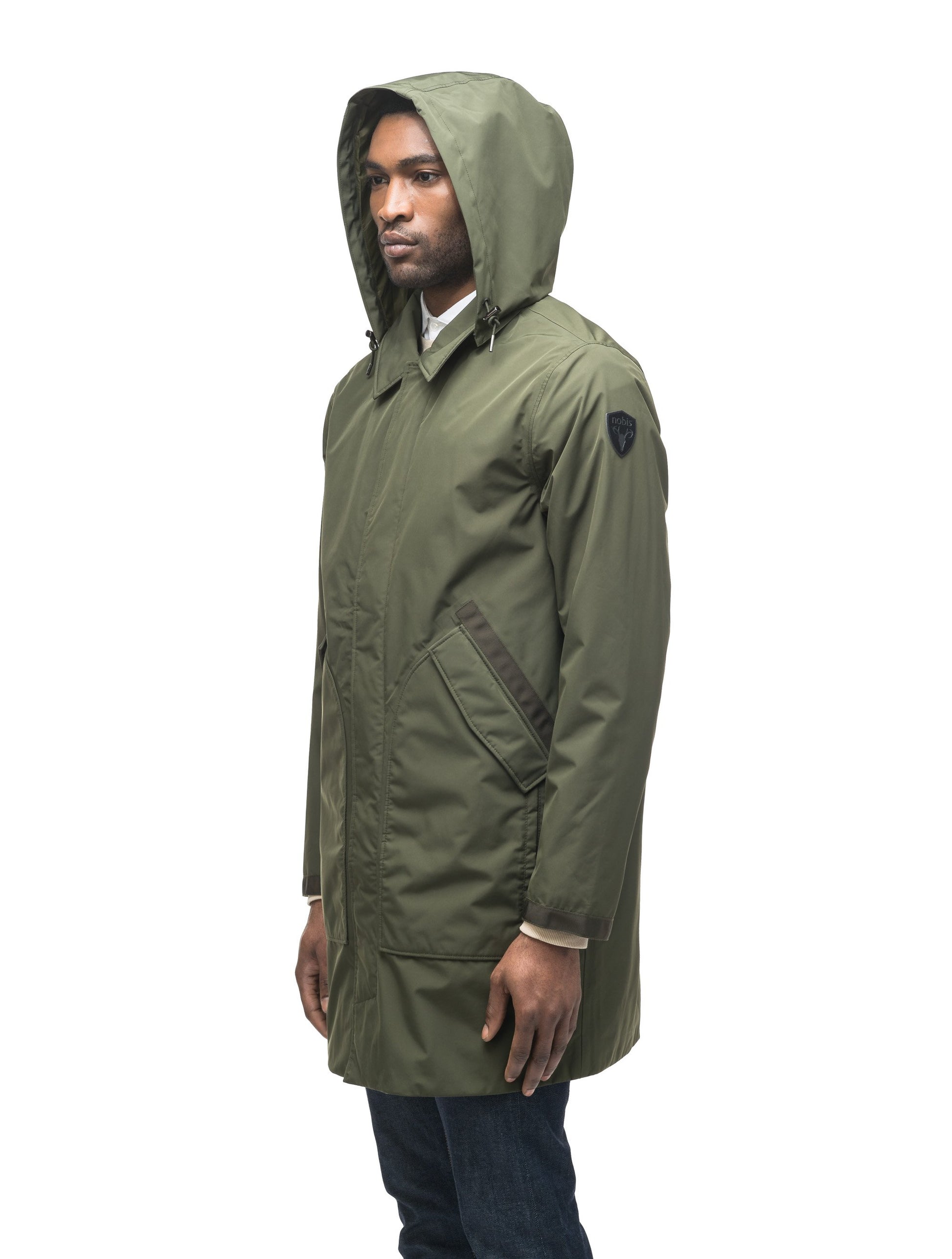 Men's knee length car coat in Fatigue