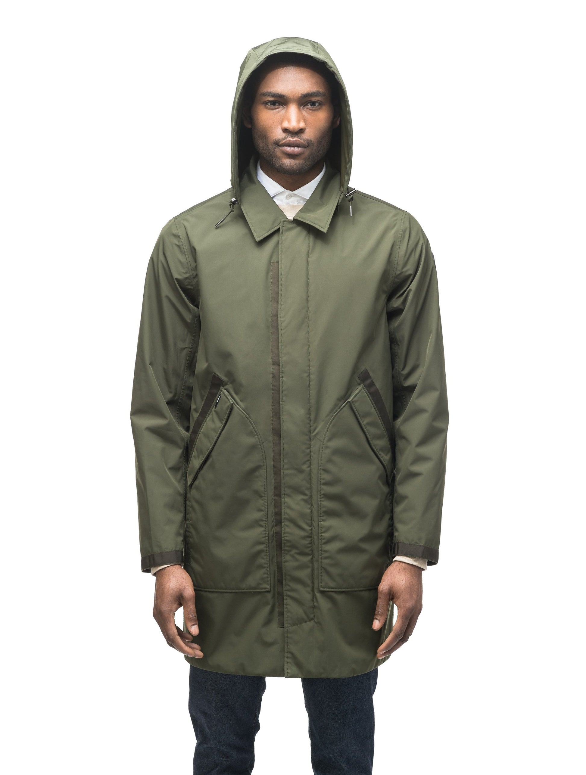 Men's knee length car coat in Fatigue