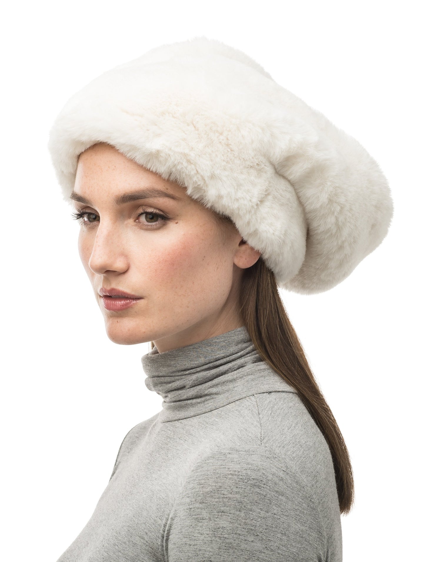 Oversized, slouchy faux fur hat in Cream