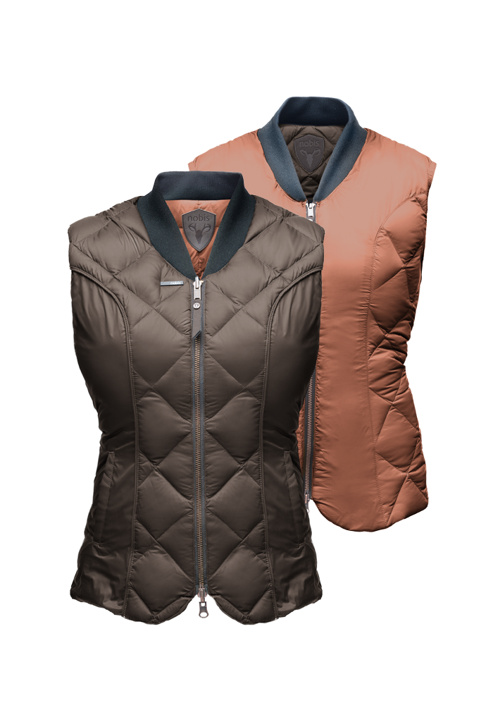 Women's slim fitting quilted vest in Dark Brown